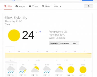 Новая погода в поиске Google для планшетов